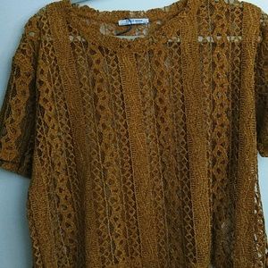 Zara Mustard color cropped chenille lace top